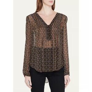 Veronica Beard Women's Lowell Sheer‎ Printed Long Sleeve Blouse- Size 10